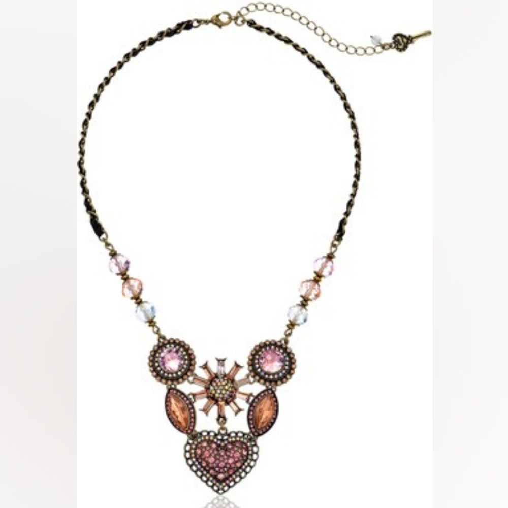 Betsey Johnson Vintage Heart 6-Piece Cluster Frontal Necklace Pendant Charm